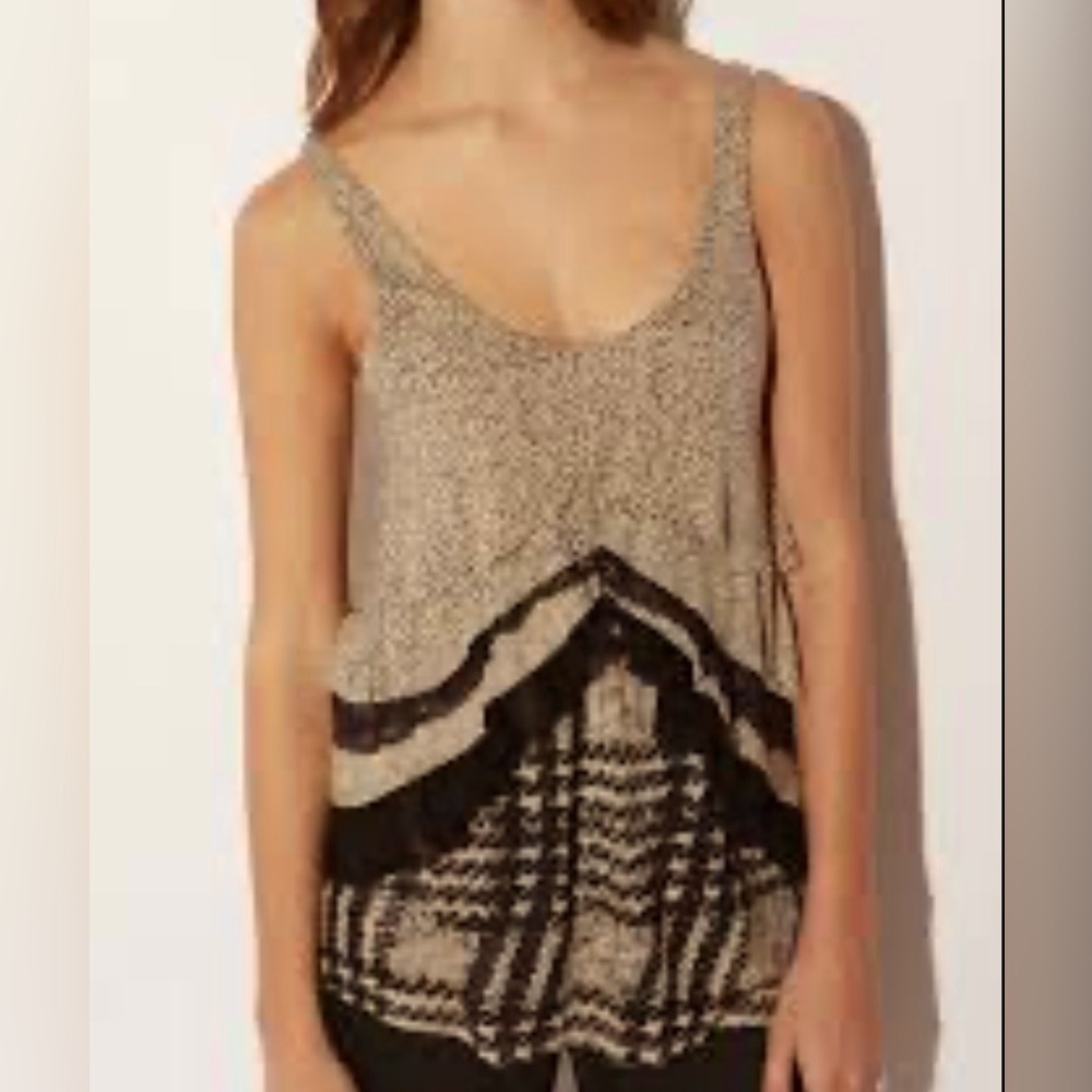 Silence + noise leopard print lace ruffle layered tank top size M